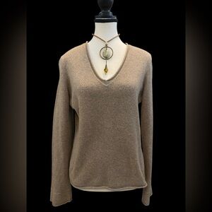 Magaschoni Taupe V-Neck Cashmere Sweater Size M
